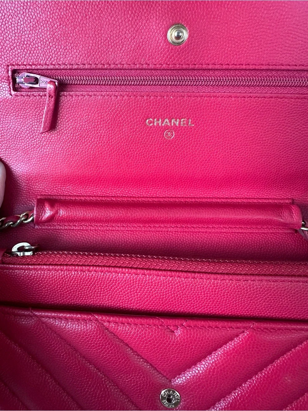 Chanel Red Caviar Chevron WOC – Greek Charms – Gold Hardware